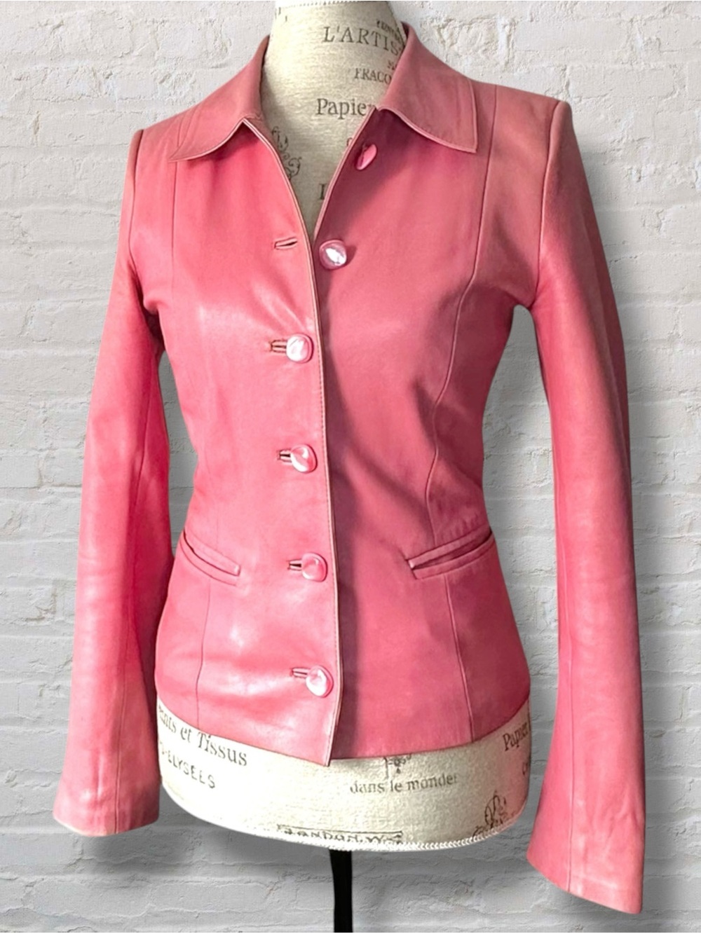 Fleur de Seyo Pink Real Lambskin Leather Blazer Jacket Tailored 6 Size XXS